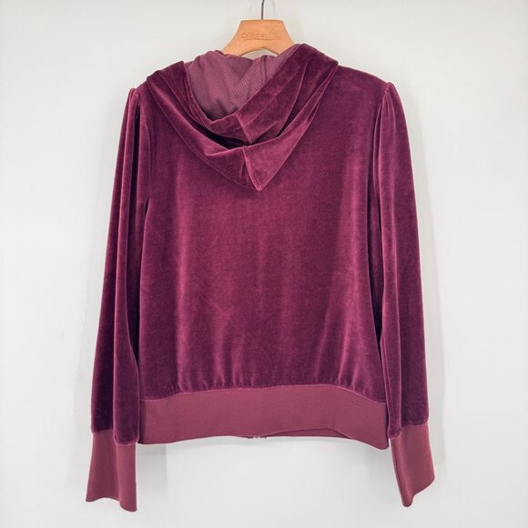 Whitehouse Black Market Burgundy Hooded Velvet Zip-Up Jacket size large new $89 - Picture 7 of 11